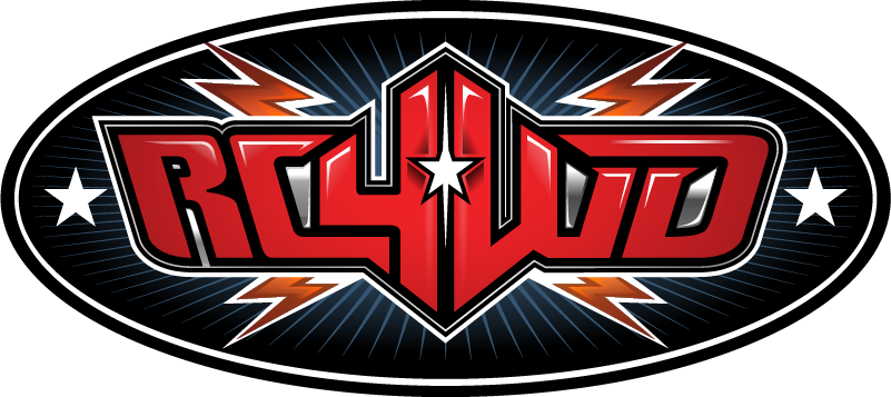 RC4WD Logo with red text, stars, and lightning bolts.